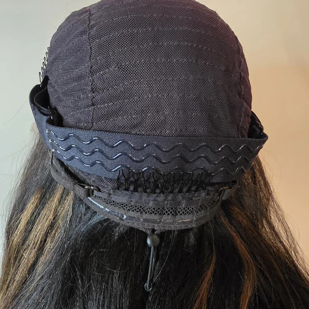 Natural Black Chestnut Highlight Yaki Straight Human Hair Wig - Picture 9 of 11